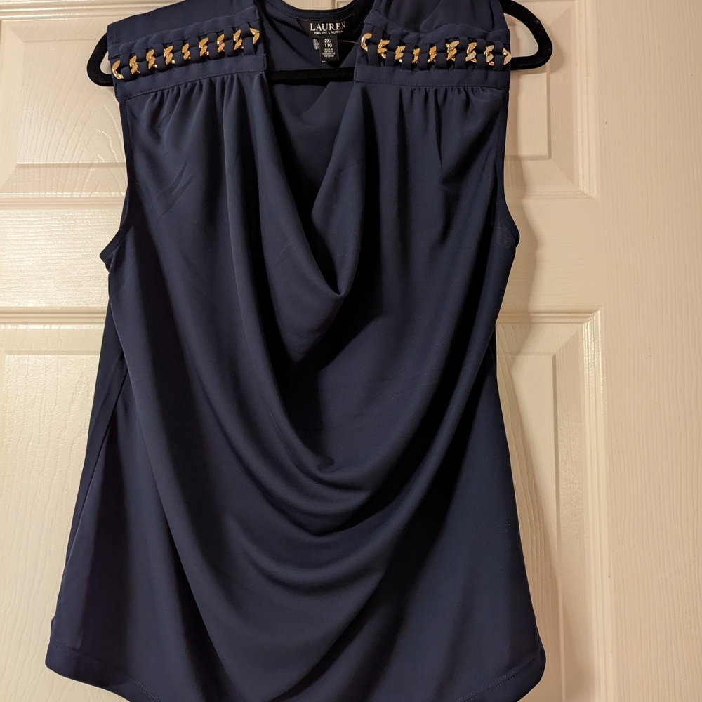 Ralph Lauren Navy Sleeveless Top with Gold Accents, Never Worn!